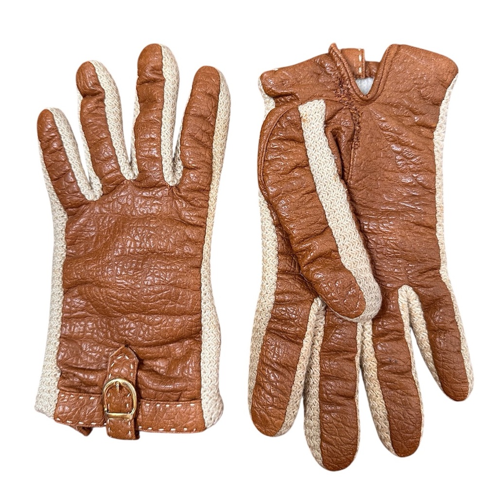 Novakiu by Aris Vintage Brown and Cream Leather Gloves